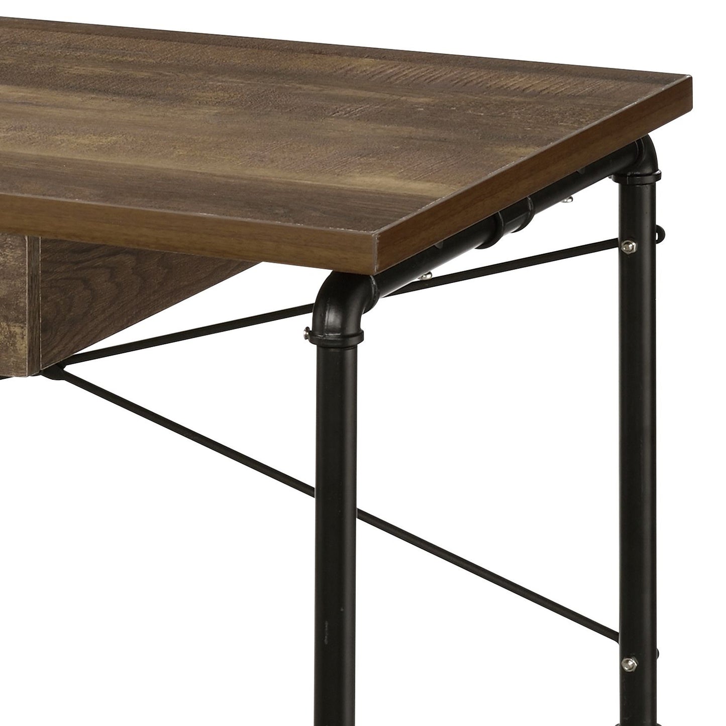 Industrial-Style Black and Weathered Oak Writing Desk with Storage