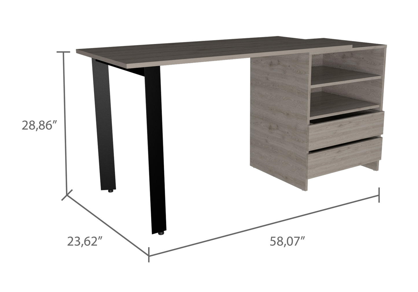 Modern Light Gray 2-Drawer Writing Desk with 2 Shelves