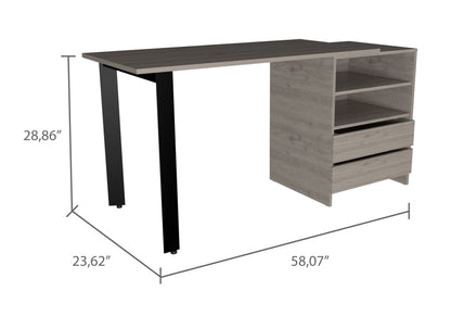 Modern Light Gray 2-Drawer Writing Desk with 2 Shelves