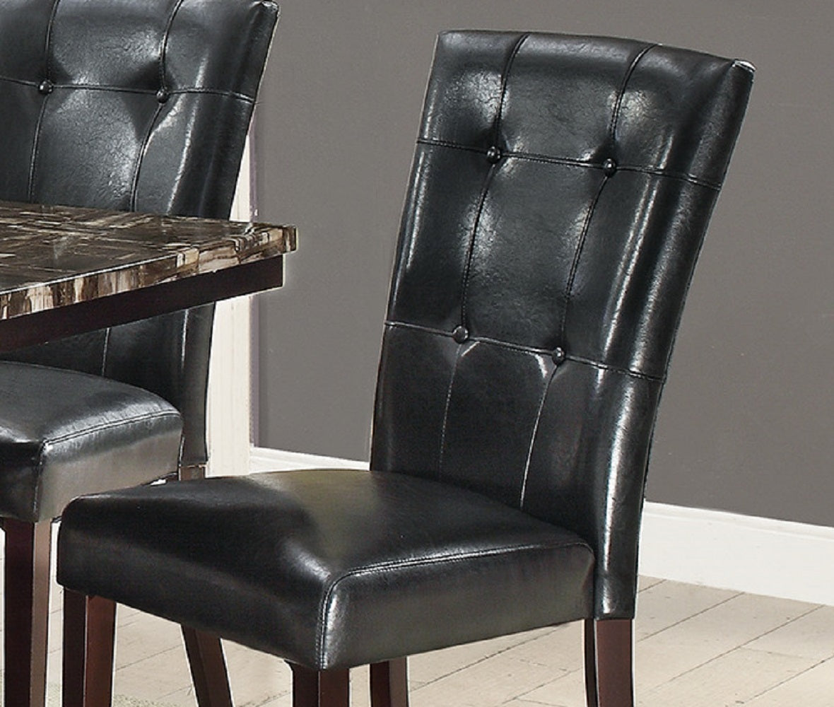 Set of 2 Parson Dining Chairs, Faux Leather, Tufted Back, Birch Wood & MDF, 19 x 24 x 39 in, Black