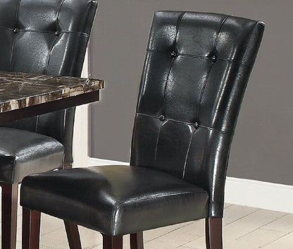 Set of 2 Parson Dining Chairs, Faux Leather, Tufted Back, Birch Wood & MDF, 19 x 24 x 39 in, Black