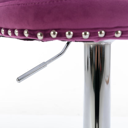 Purple Velvet Swivel Bar Stools Adjustable 25-33 Set Of 2