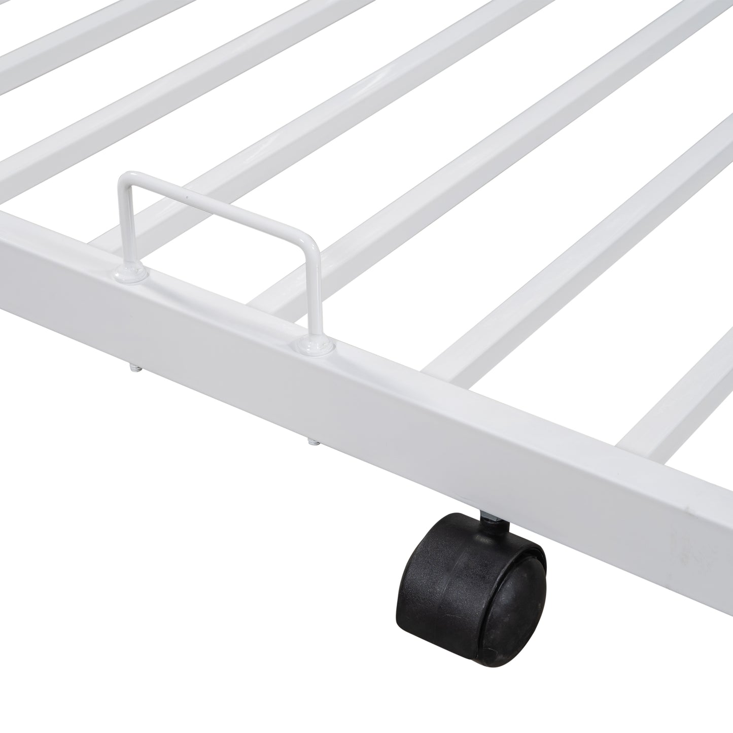 Sturdy Metal Twin Over Full Bunk Bed with Trundle and Safety Guardrails - Space-Saving Design with Noise Reduction and Wooden Accents
