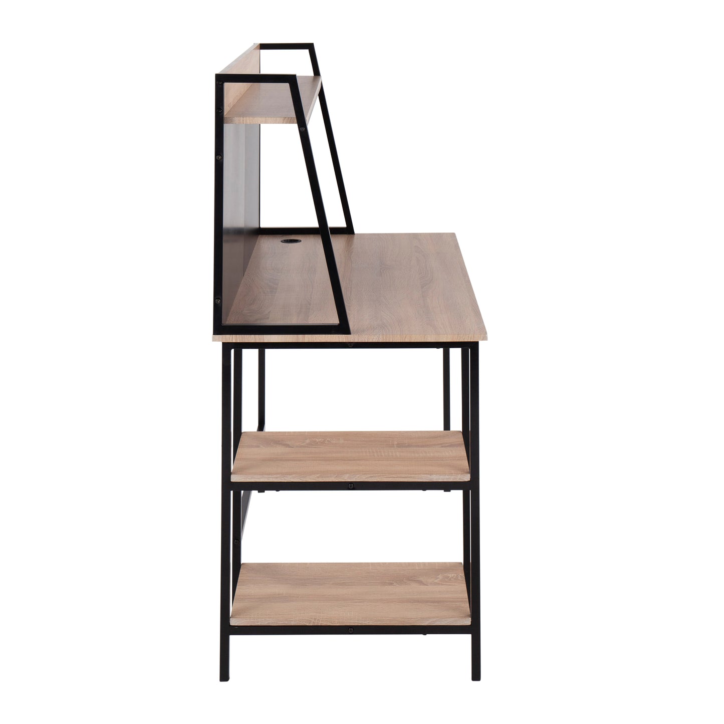 Modern Geo Shelf Office Desk with Black Steel Frame and Natural Wood Top by LumiSource