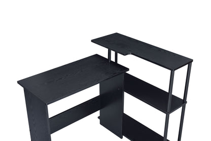 L-Shaped Black Writing Desk with Multi-Tiered Storage