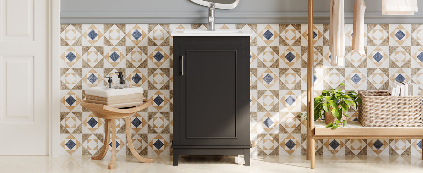 Compact 20-Inch Black Bathroom Vanity Cabinet with Ceramic Sink - Modern Design, Ample Storage, Soft-Close Door