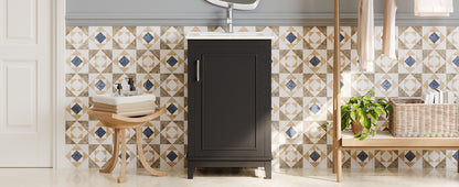 Compact 20-Inch Black Bathroom Vanity Cabinet with Ceramic Sink - Modern Design, Ample Storage, Soft-Close Door