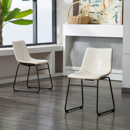 Set of 2 Vintage PU Leather Dining Chairs with Metal Sleigh-Style Legs, Upholstered Seats, White
