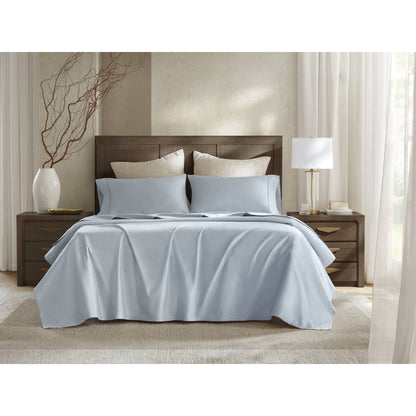 King 4-Piece Sateen Sheet Set, 400TC, 100% Egyptian Cotton, Deep Pocket Fitted, Flat & 2 Pillowcases Blue