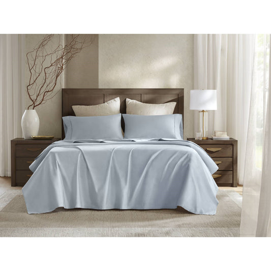 King 4-Piece Sateen Sheet Set, 400TC, 100% Egyptian Cotton, Deep Pocket Fitted, Flat & 2 Pillowcases Blue