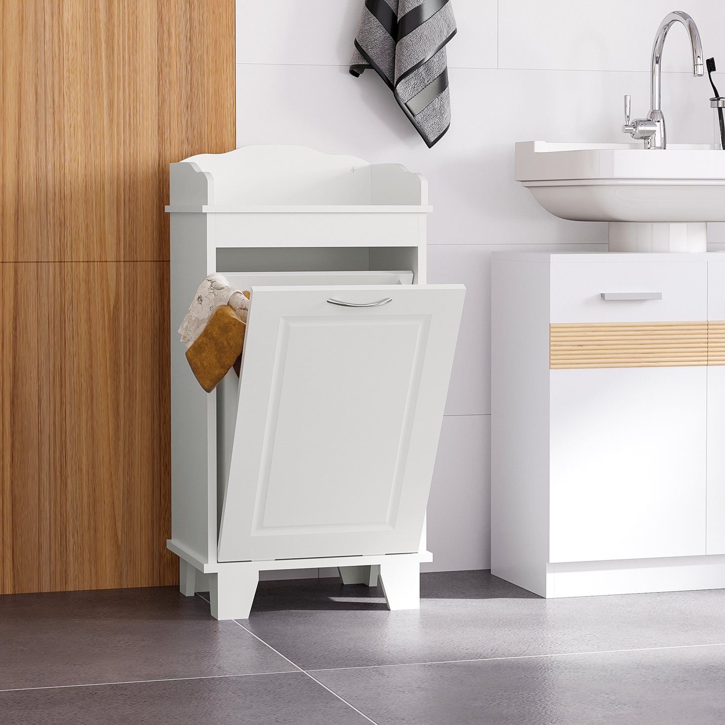 31" Tilt Out Laundry Hamper, Free Standing Home Organizer Hamper, Bathroom Storage Cabinet, White