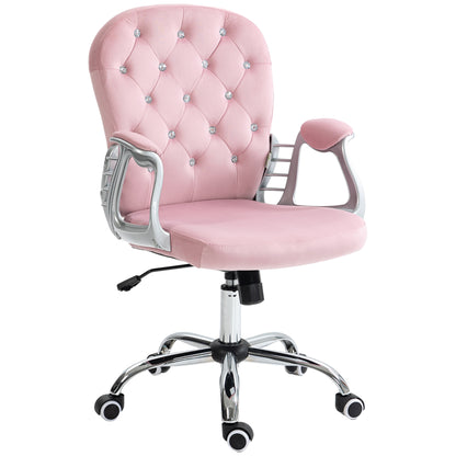 Pink Velvet Adjustable Office Chair with Padded Armrests and Swivel Wheels