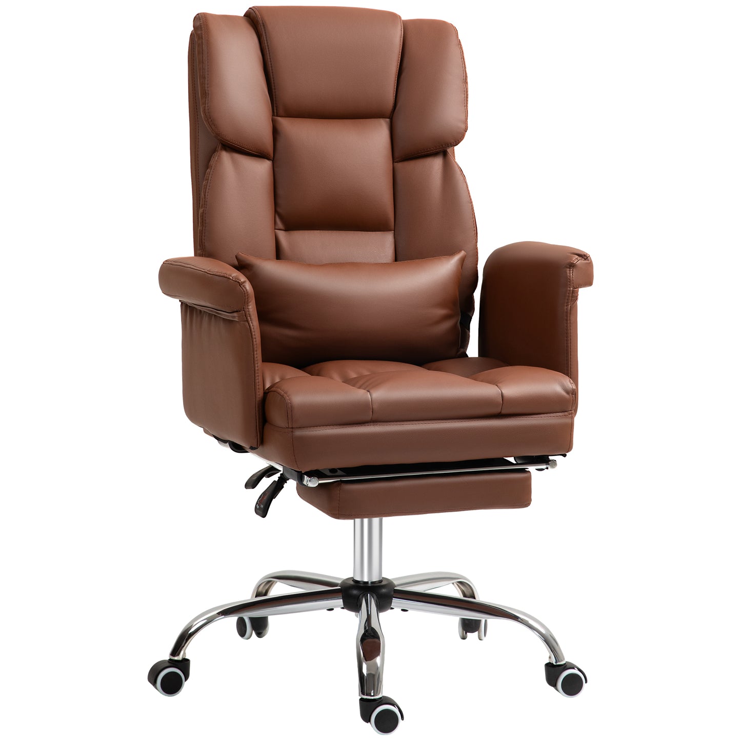 Ergonomic PU Leather Executive Desk Chair with Footrest and Adjustable Lumbar Support, Brown