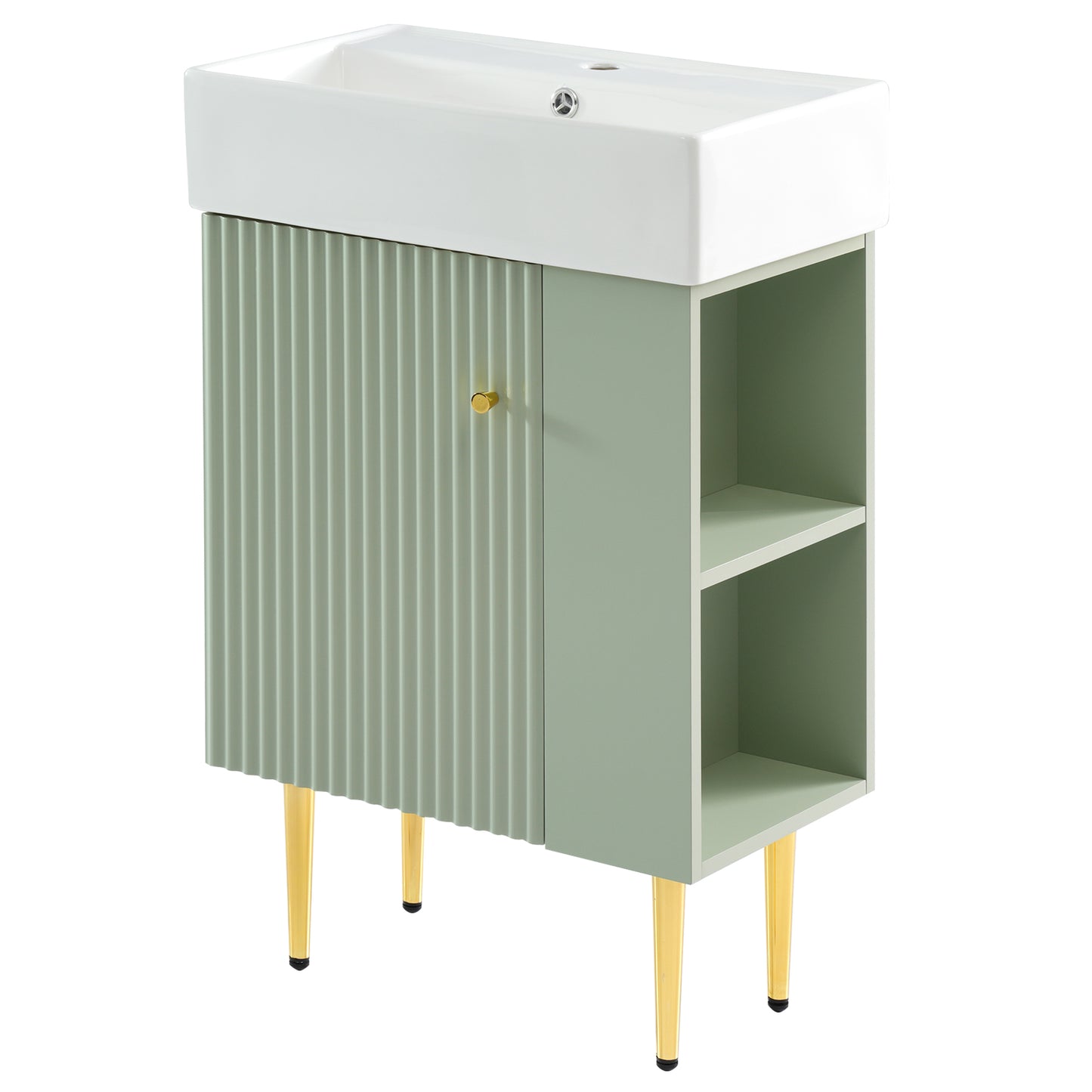 Contemporary 21.6" Green Bathroom Vanity with Ceramic Sink and Right Side Storage Cabinet