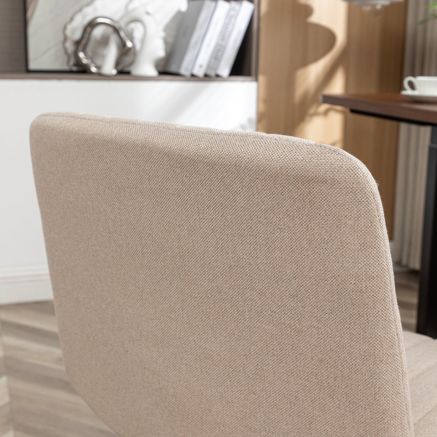 Ergonomic Beige Fabric Swivel Office Chair