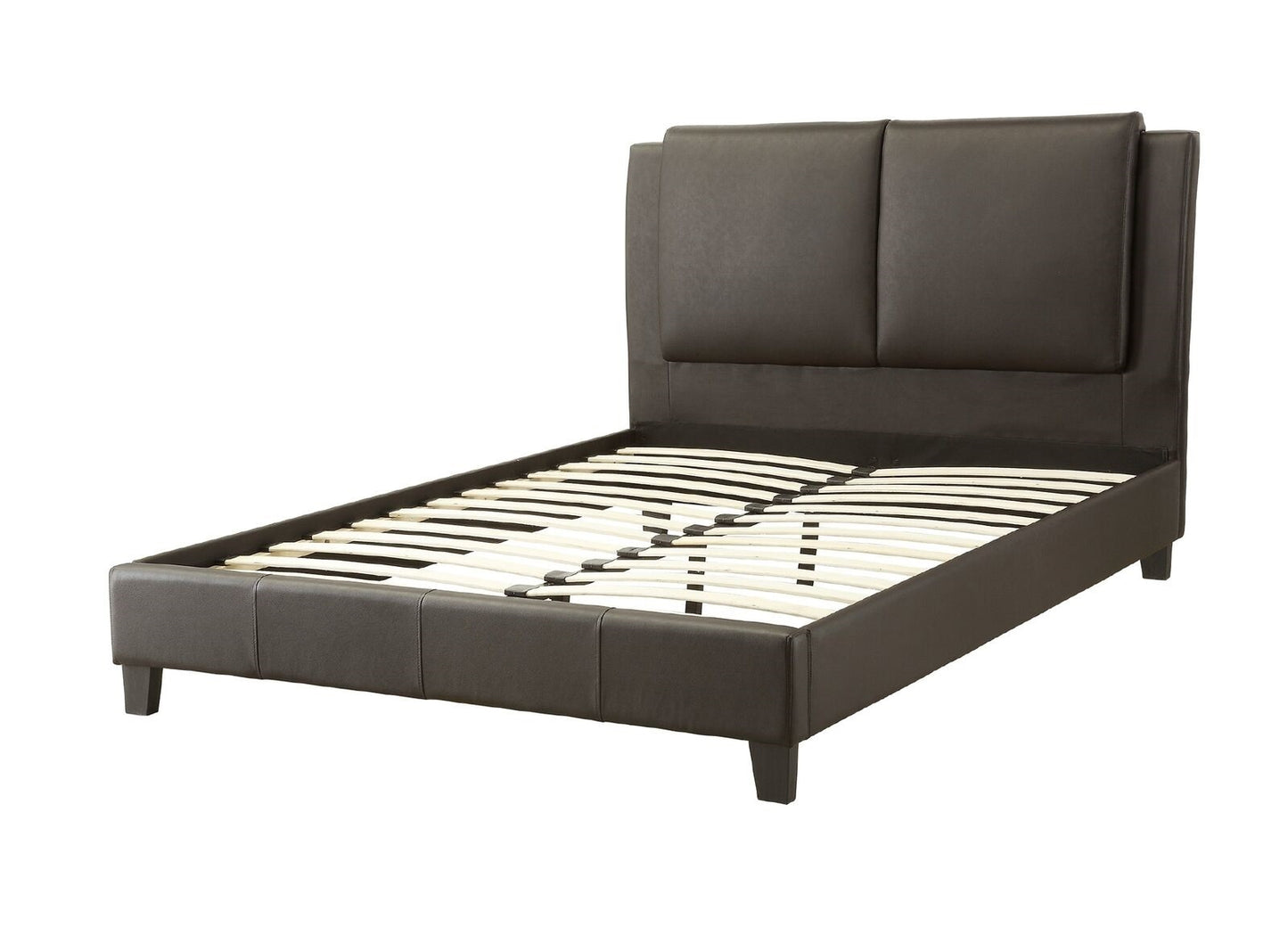 Luxurious Brown Faux Leather Queen Bed Set with Two-Panel Headboard for Modern Bedrooms