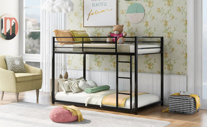 Stylish Black Twin Metal Bunk Bed with Ladder - Space-Saving Low Design