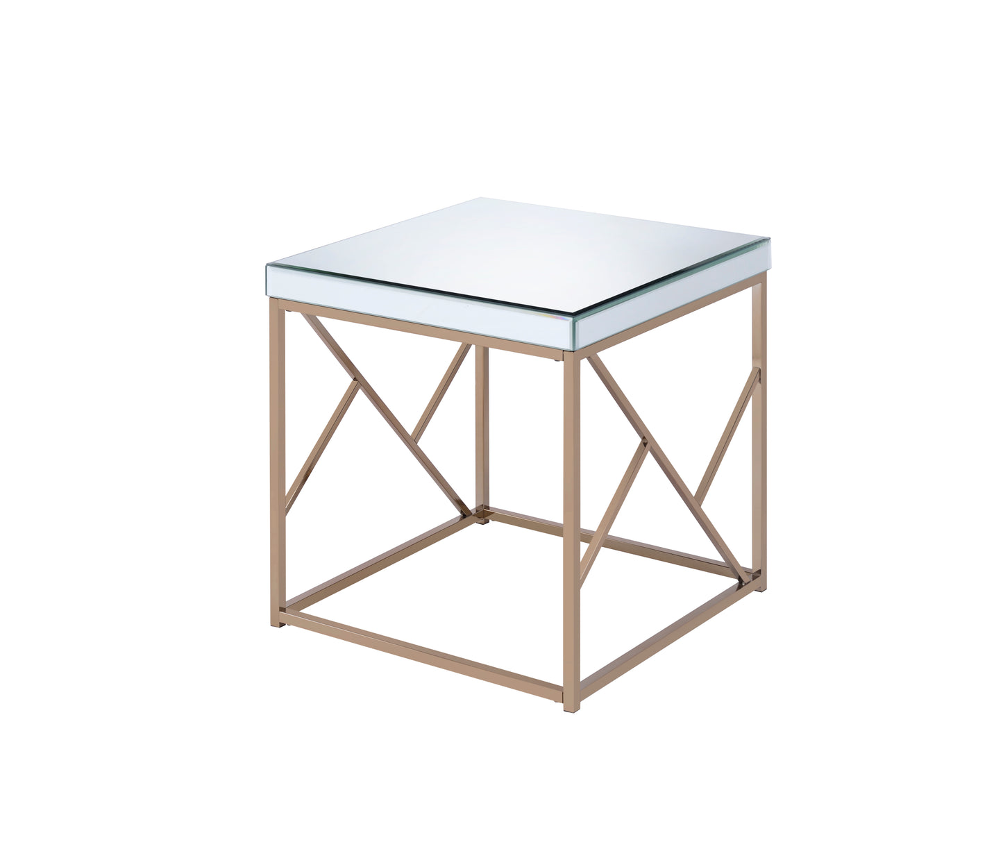 Contemporary 23-Inch Square End Table with Mirror Top and Iron Base, Copper Chrome Finish