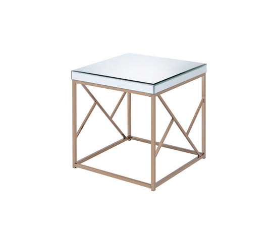 Contemporary 23-Inch Square End Table with Mirror Top and Iron Base, Copper Chrome Finish