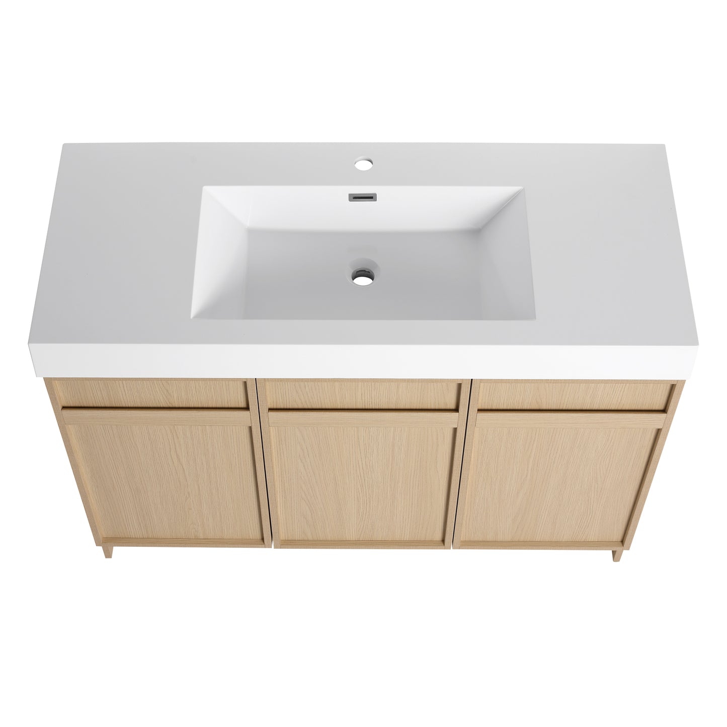 Modern 48" Freestanding Oak Bathroom Vanity with White Resin Sink & Soft-Close Doors