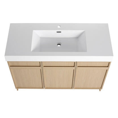 Modern 48" Freestanding Oak Bathroom Vanity with White Resin Sink & Soft-Close Doors