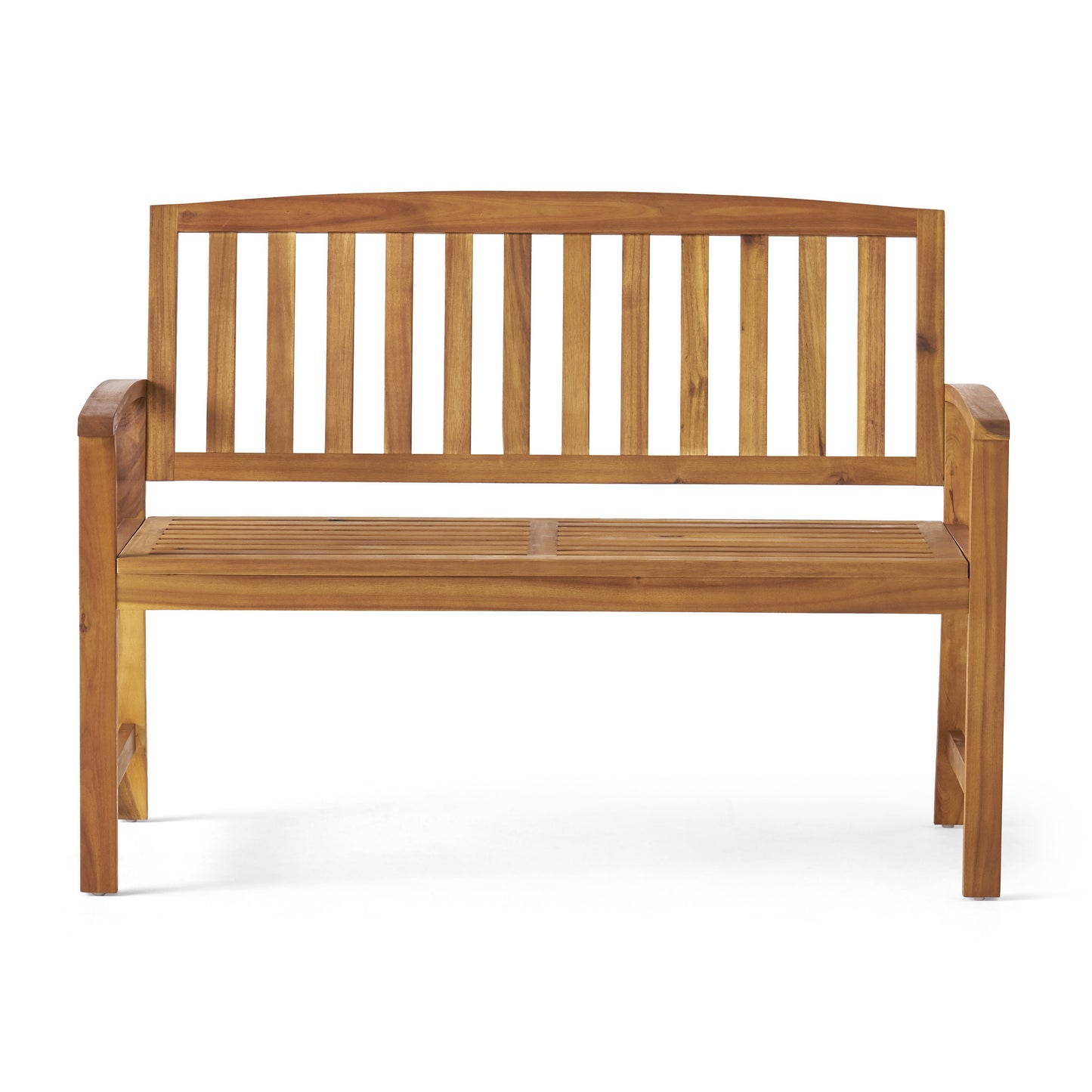 Farmhouse Style Outdoor Bench 48.82 Inch Long In Acacia Wood Garden Seating Teak Finish