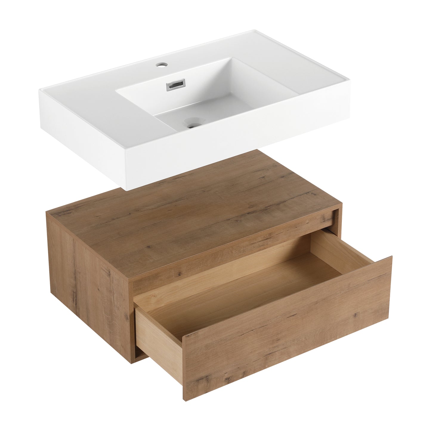 Modern 30-Inch Wall-Mounted Bathroom Vanity with Soft-Close Drawer and Elegant Resin Sink