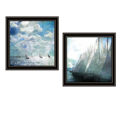Two-Piece Vignette Sail Away Framed Wall Art Set for Living Room, 14x14 in, Wood+Paper, Black