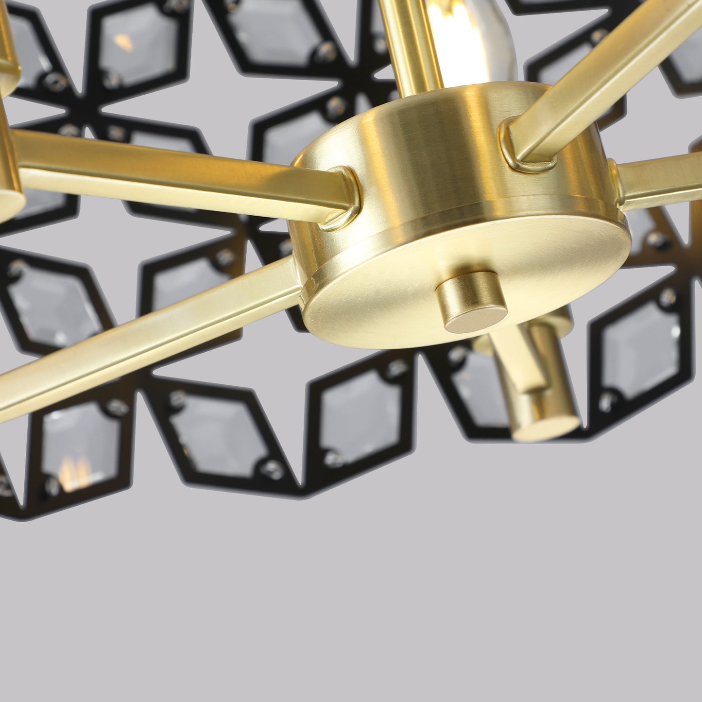 Modern Crystal Chandelier for Living Room - 5-Light Pendant, K9 Crystals, Sand Gold and Black Finish