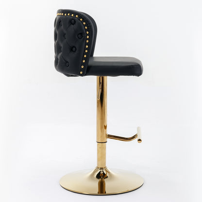 Set of 2 Adjustable Swivel Bar Stools with PU Upholstery and Full Back, Counter Height, Kitchen, Black