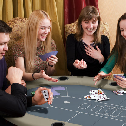 70-Inch Folding Oval Poker Table for 10 with Cup Holders, Felt Surface, Portable Padded, Blue and Brown