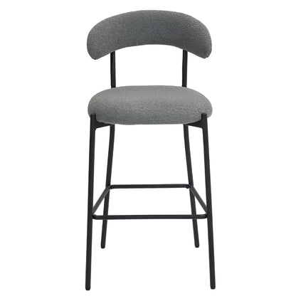 26 Inch Counter Height Bar Stool Grey Teddy Fabric Footrest
