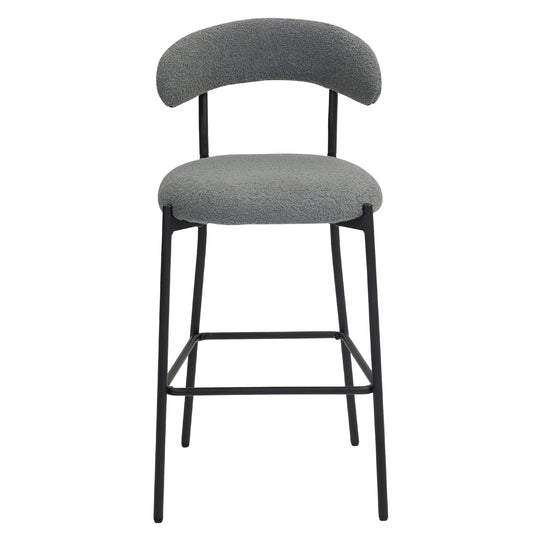 26 Inch Counter Height Bar Stool Grey Teddy Fabric Footrest
