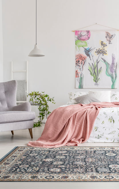 Transitional Oriental Cut-Pile Area Rug, 5ft3in x 7ft3in, Polyester, Power-Loomed, Indoor Multi