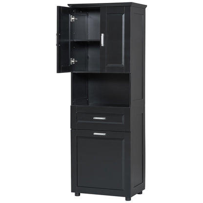 Stylish Tall Black Bathroom Storage Cabinet with Removable Laundry Basket and Ample Organizing Space