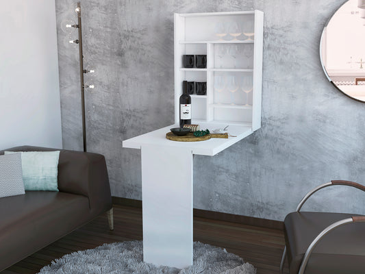 White Foldable Table With Adjustable Shelving For Home