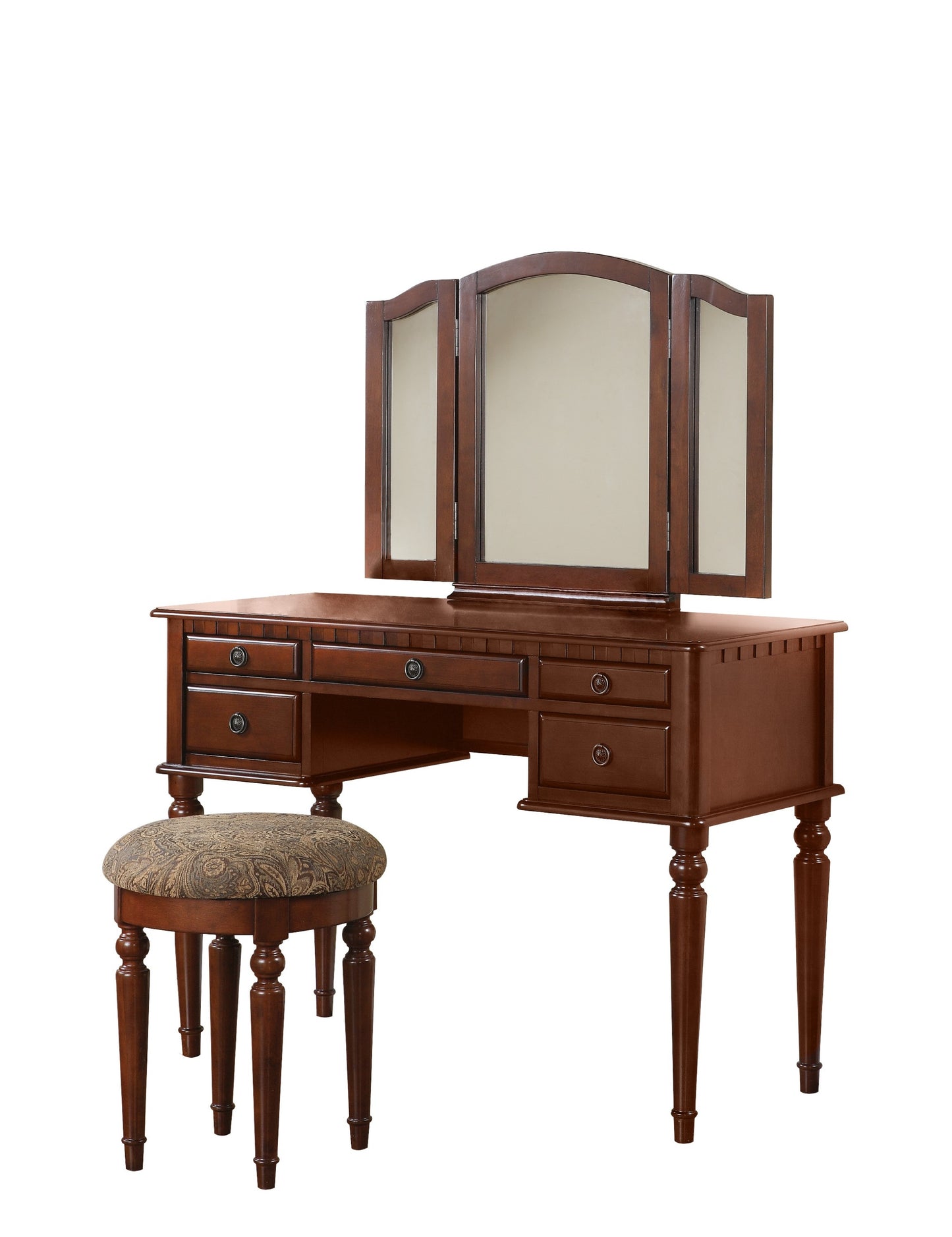 Contemporary Bedroom Vanity Set with Foldable Mirror, Drawer Storage, and Stool - Space-Saving Makeup Vanity Cherry