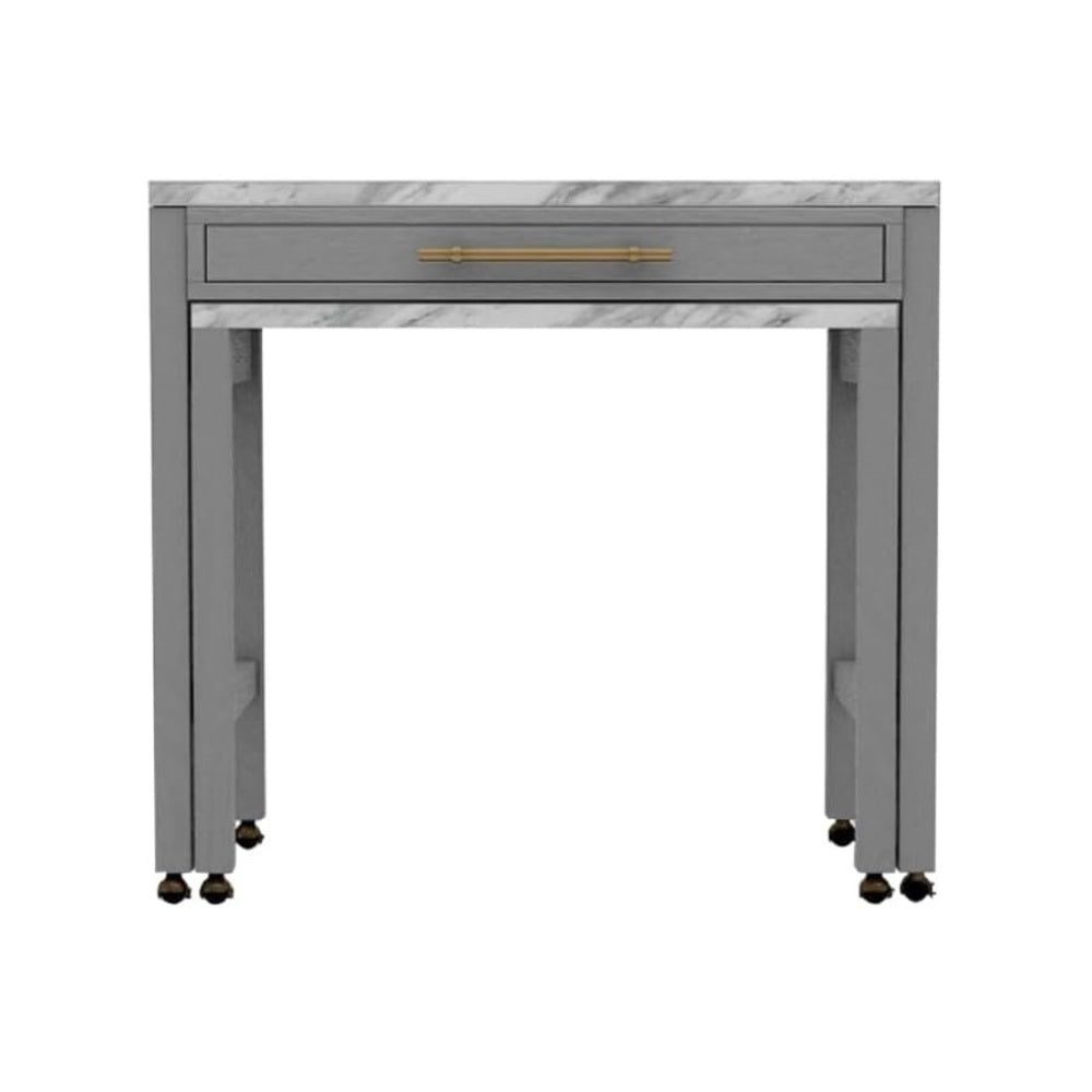 Light Gray Counter Height Table w NESTED TABLE Dining Room Furniture Faux Marble Top Table