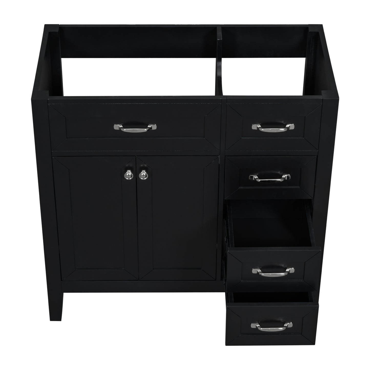 Modern 36" Black Bathroom Vanity Base Cabinet with Drawers, Solid Wood & MDF Construction