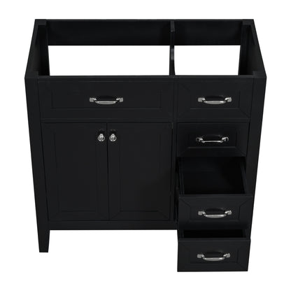 Modern 36" Black Bathroom Vanity Base Cabinet with Drawers, Solid Wood & MDF Construction