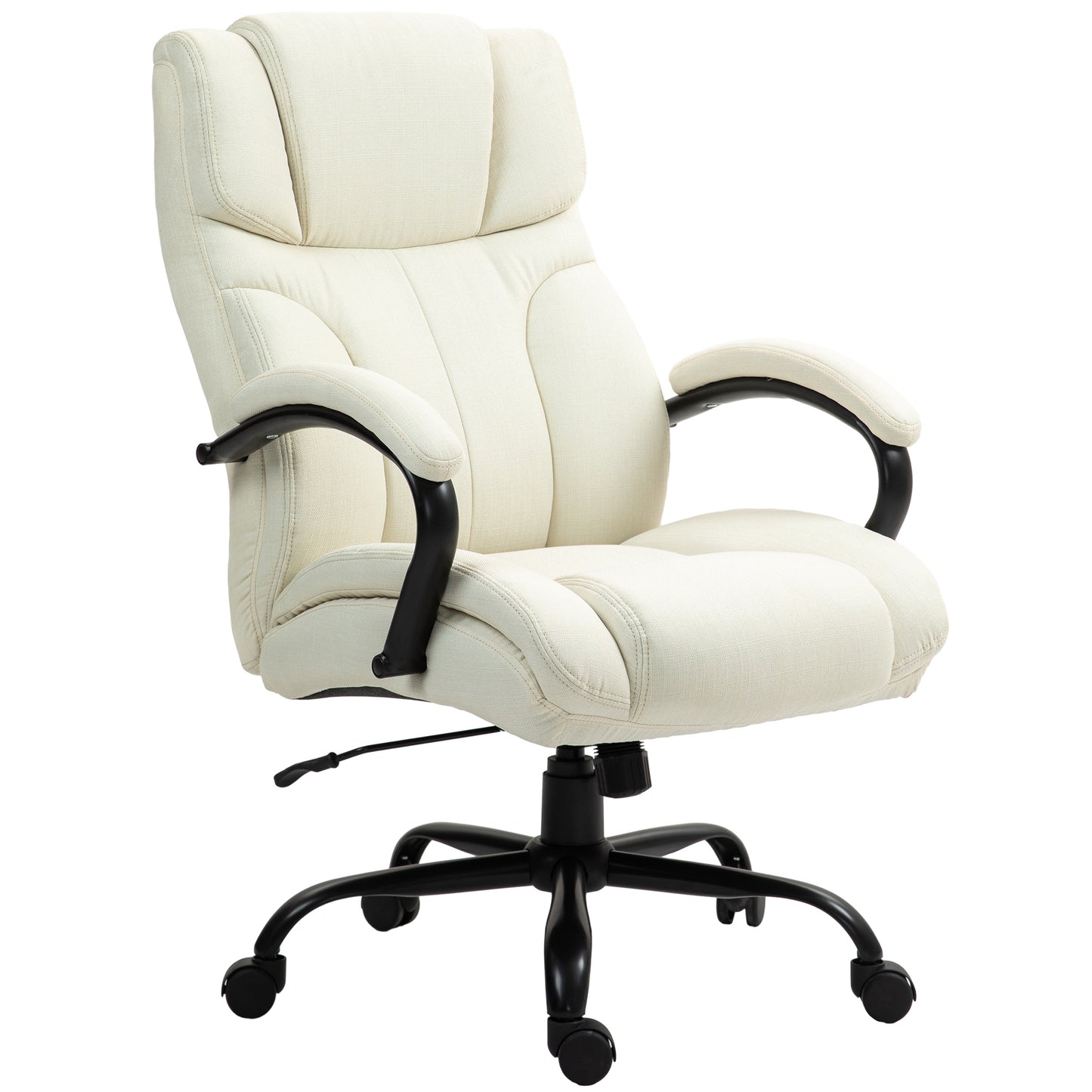 Heavy-Duty 500lbs Big and Tall Executive Office Chair with Wide Seat, Adjustable Height, Swivel Wheels, and Cream White Linen Fabric