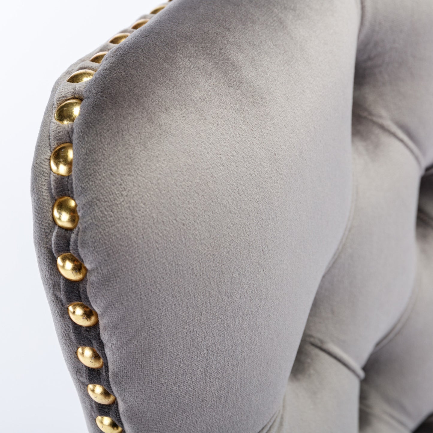 Luxurious Gray Velvet Tufted Home Office Chair with Gold Metal Base, Adjustable Swivel Design