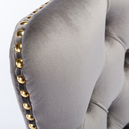 Luxurious Gray Velvet Tufted Home Office Chair with Gold Metal Base, Adjustable Swivel Design