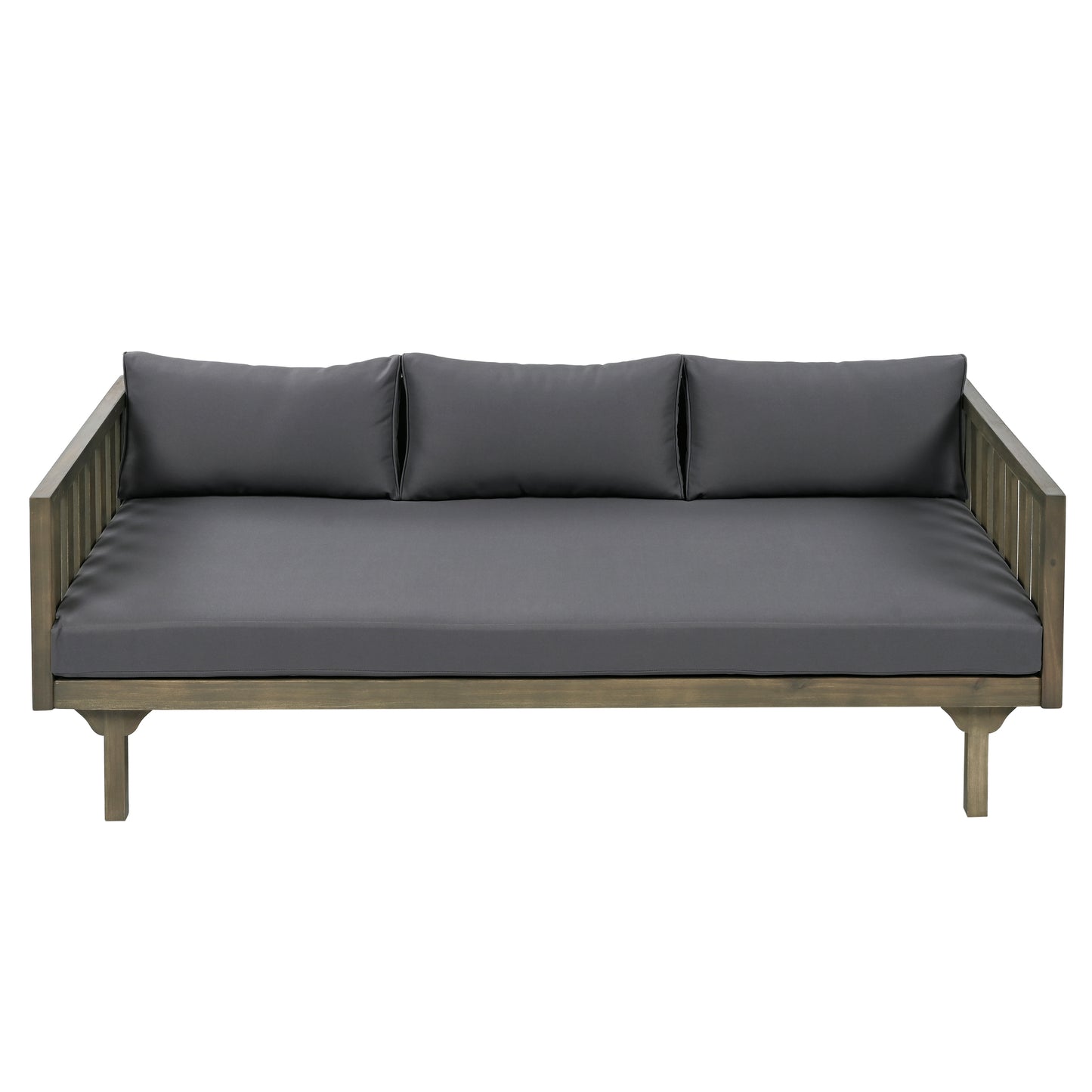 67.5 Inch Three Seat Daybed With Slat Paneling And Waterproof Cushions For Living Room Wood And Fabric Grey