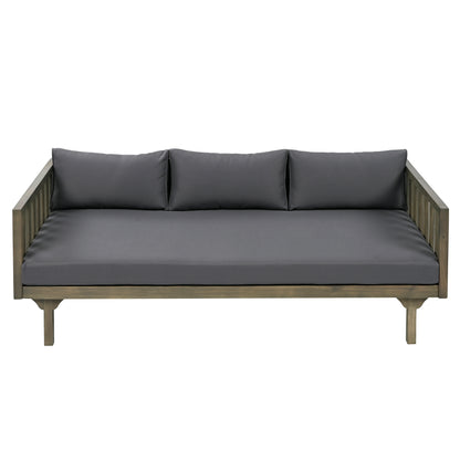 67.5 Inch Three Seat Daybed With Slat Paneling And Waterproof Cushions For Living Room Wood And Fabric Grey