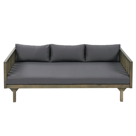 67.5 Inch Three Seat Daybed With Slat Paneling And Waterproof Cushions For Living Room Wood And Fabric Grey