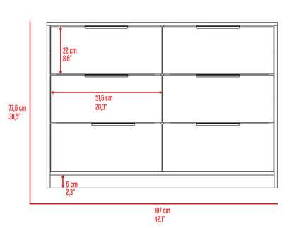 Longhill Modern Pine and White 6-Drawer Dresser