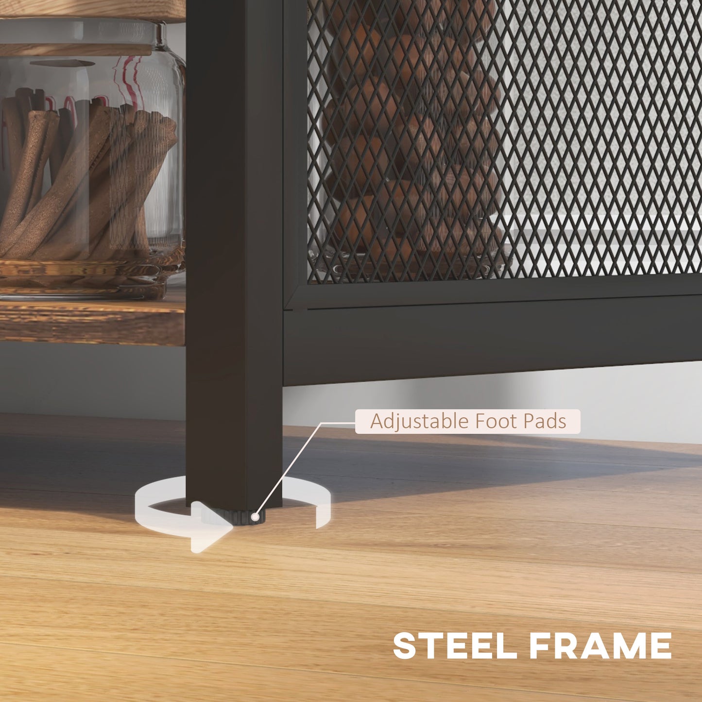 Rustic Brown LED Wine Cabinet With Glass Holders Charging