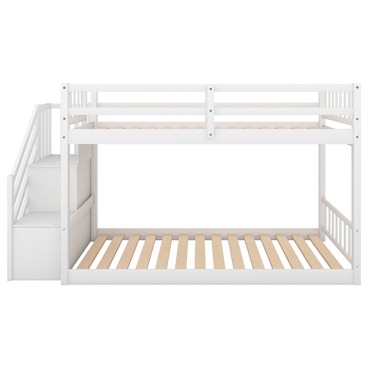Space-Saving Twin Over Twin Bunk Bed with Storage Ladder in White