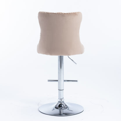 AA Velvet Swivel Bar Stools Adjustable 25 To 33 Chrome Khaki